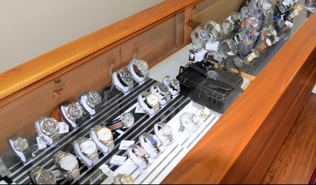 Watches in a display case